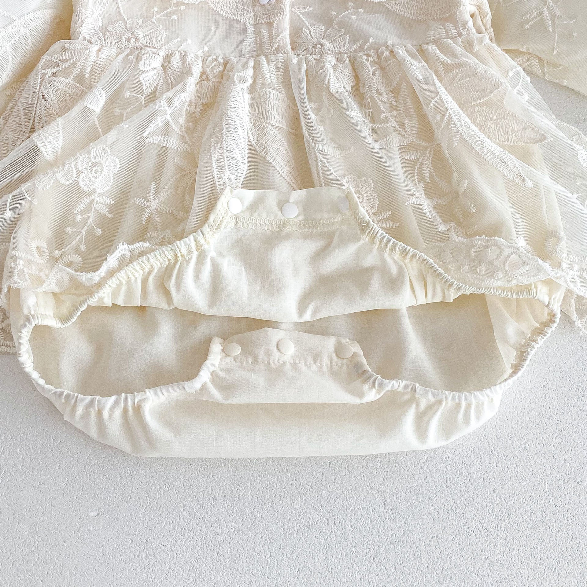 Autumn Arrival Baby Girls Long Sleeves Beige Embroidery Onesies Dress-2