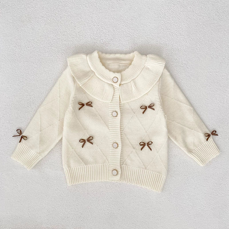 Autumn Arrival Baby Girls Comfortable Butterfly-bows Pattern Knitted Long Sleeves Cardigan-1