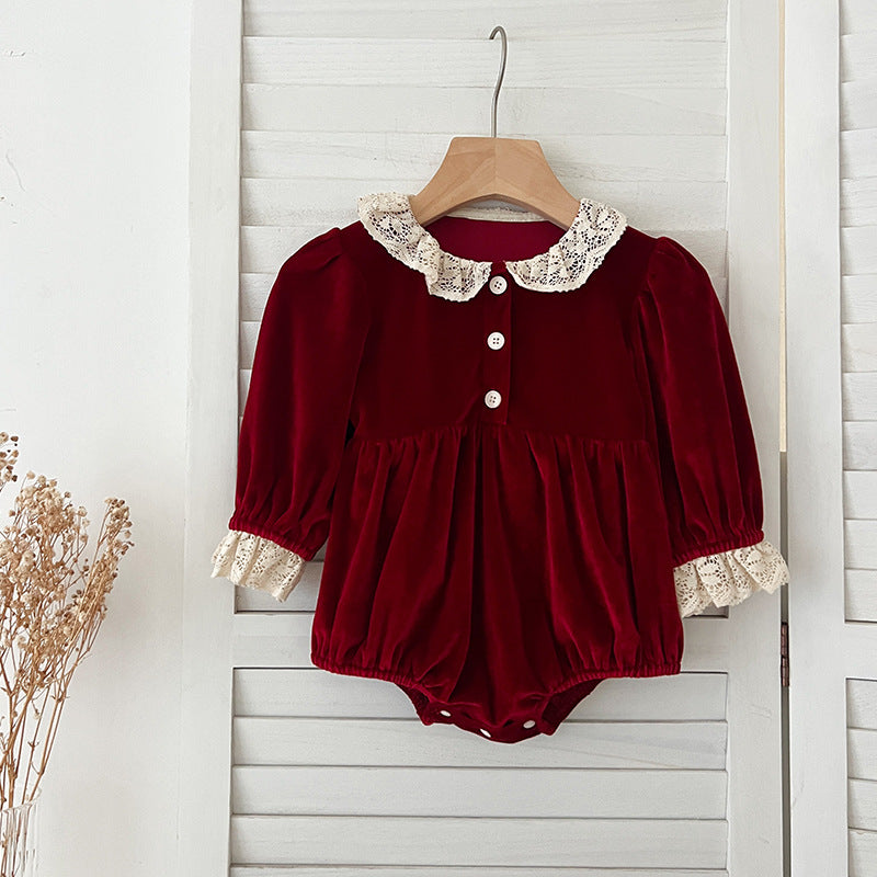 Arrival Spring Baby Kids Girls Long Sleeves Lace Facing Onesies and Dress – Princess Sister Matching Set-3