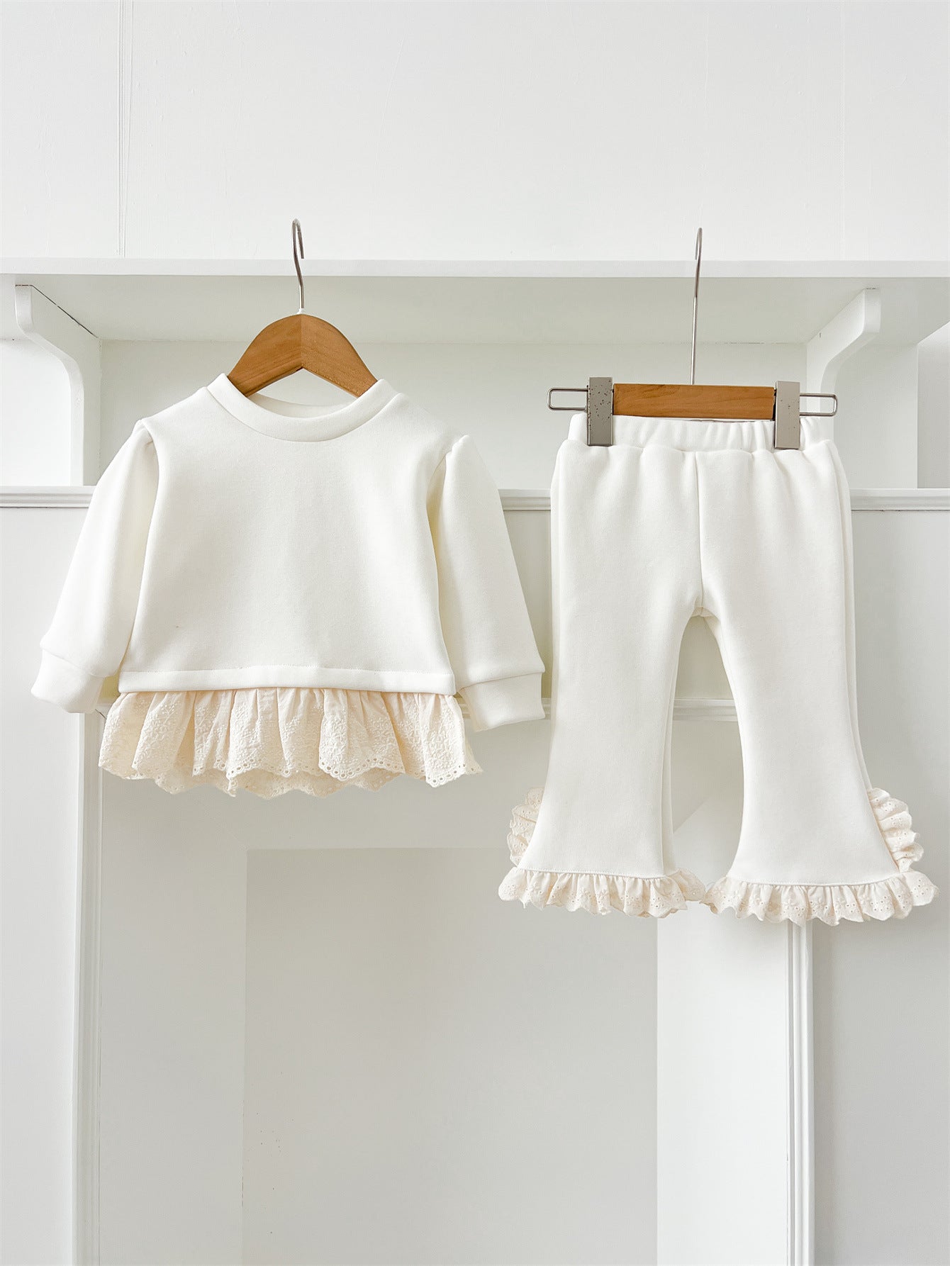 Arrival Autumn Baby Girls Long Sleeves Patchwork Design Fleece-lined Top and Bottom Set – Clothing Set-5