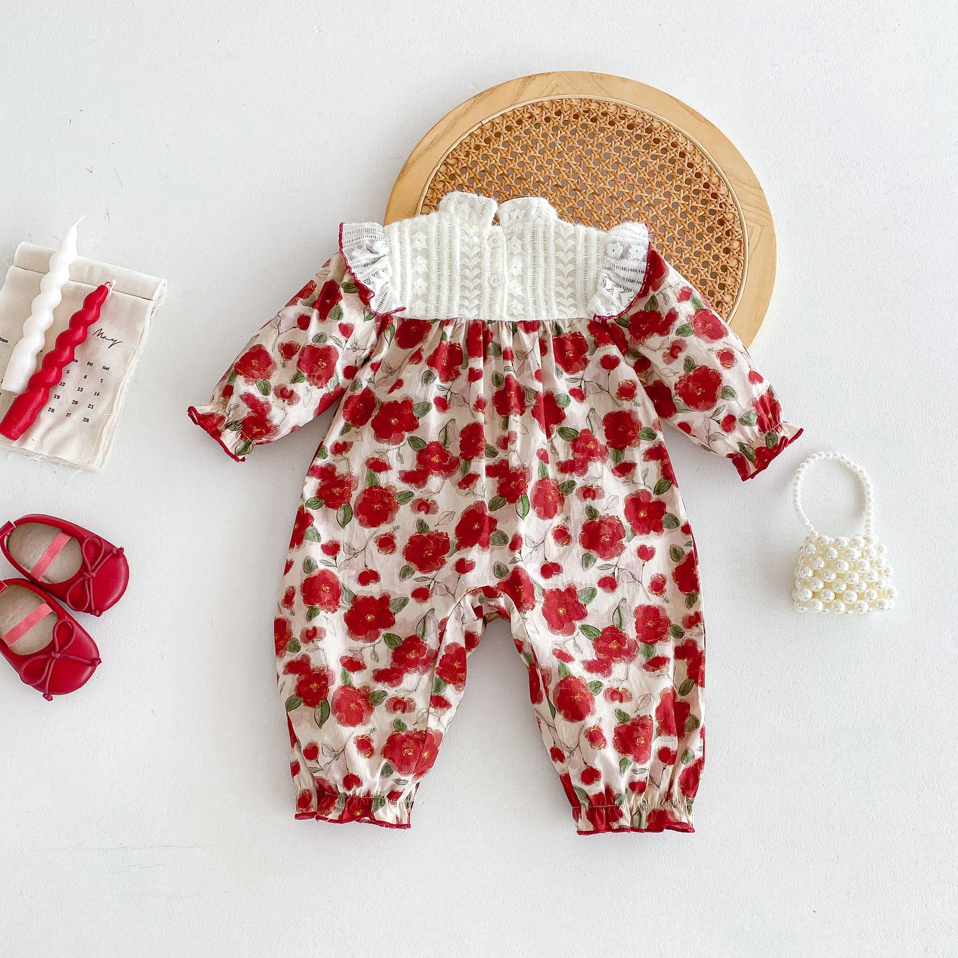 Autumn Arrival Baby Girls Long Sleeves Floral Print Romper Bodysuits-1