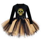 Arrival Girls’ Halloween Costume: Long Sleeves Cartoon Print Witches Cosplay Party Tulle Patchwork Dress-3