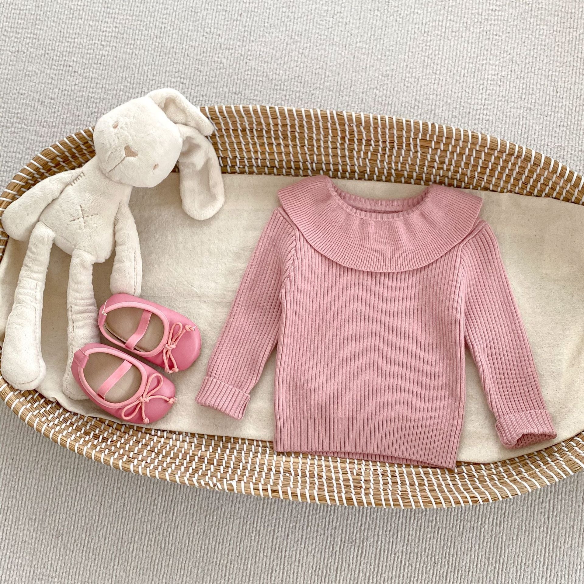 Autumn Arrival Baby Kids Girls Comfortable Simple Solid Color Knitted Long Sleeves Top with Collar-4