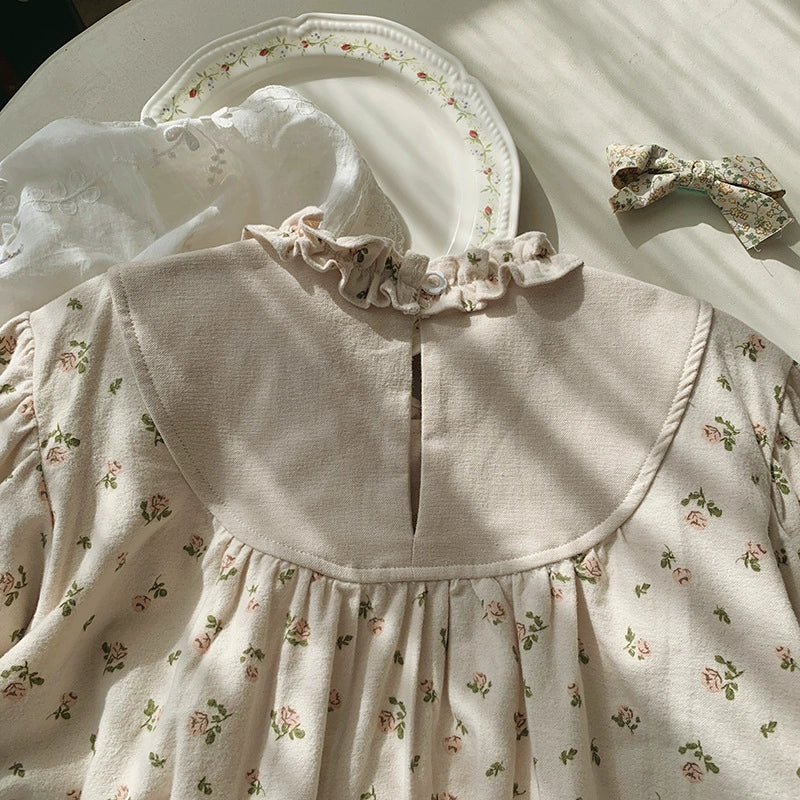 Arrival Autumn Girls Flowers Embroidery and Printed Pattern Long Sleeves Dress-1