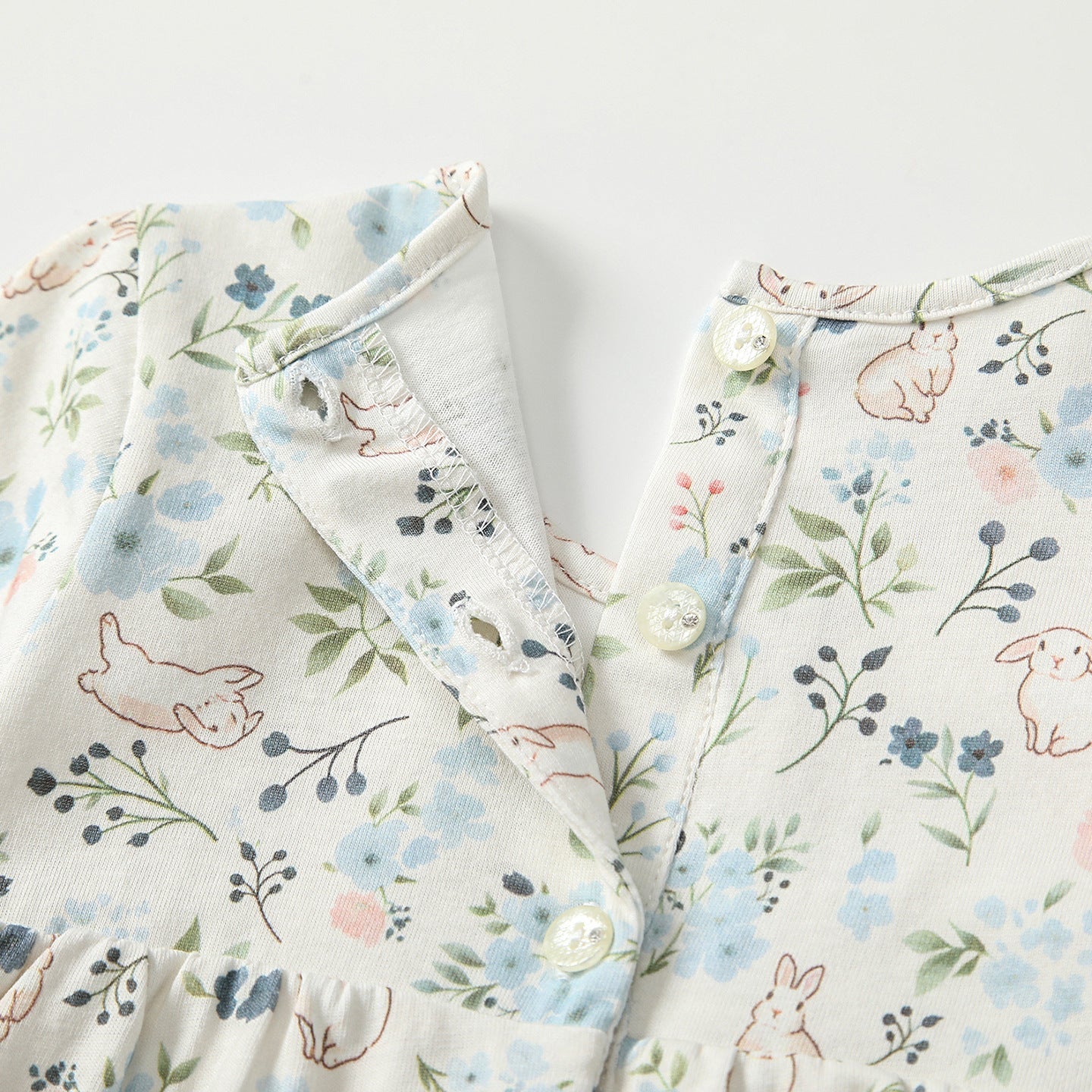 Arrival Autumn Baby Girls Floral Long Sleeves Rabbit Pattern Embroidered Dress-3