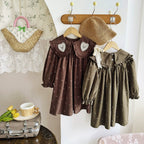 Arrival Autumn Girls Hearts Embroidery and Floral Printed Pattern Long Sleeves Dress-4
