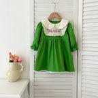 Arrival Autumn Baby Kids Girls Long Sleeves Peter Pan Collar Embroidery Flowers Pattern Onesies and Dress – Princess Sister Matching Set-4