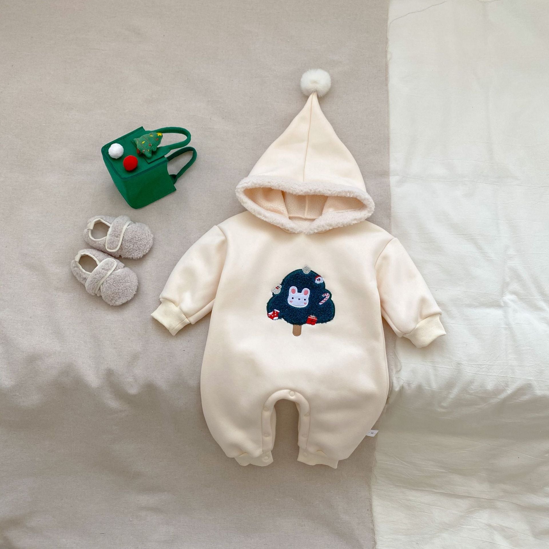 Autumn and Winter Arrival Baby Unisex Christmas Tree Pattern Long Sleeves Casual Rompers-2