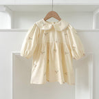 Arrival Autumn Baby Kids Girls Long Sleeves Daisy Floral Embroidery Pattern French Collar Onesies and Dress – Princess Sister Matching Set-2
