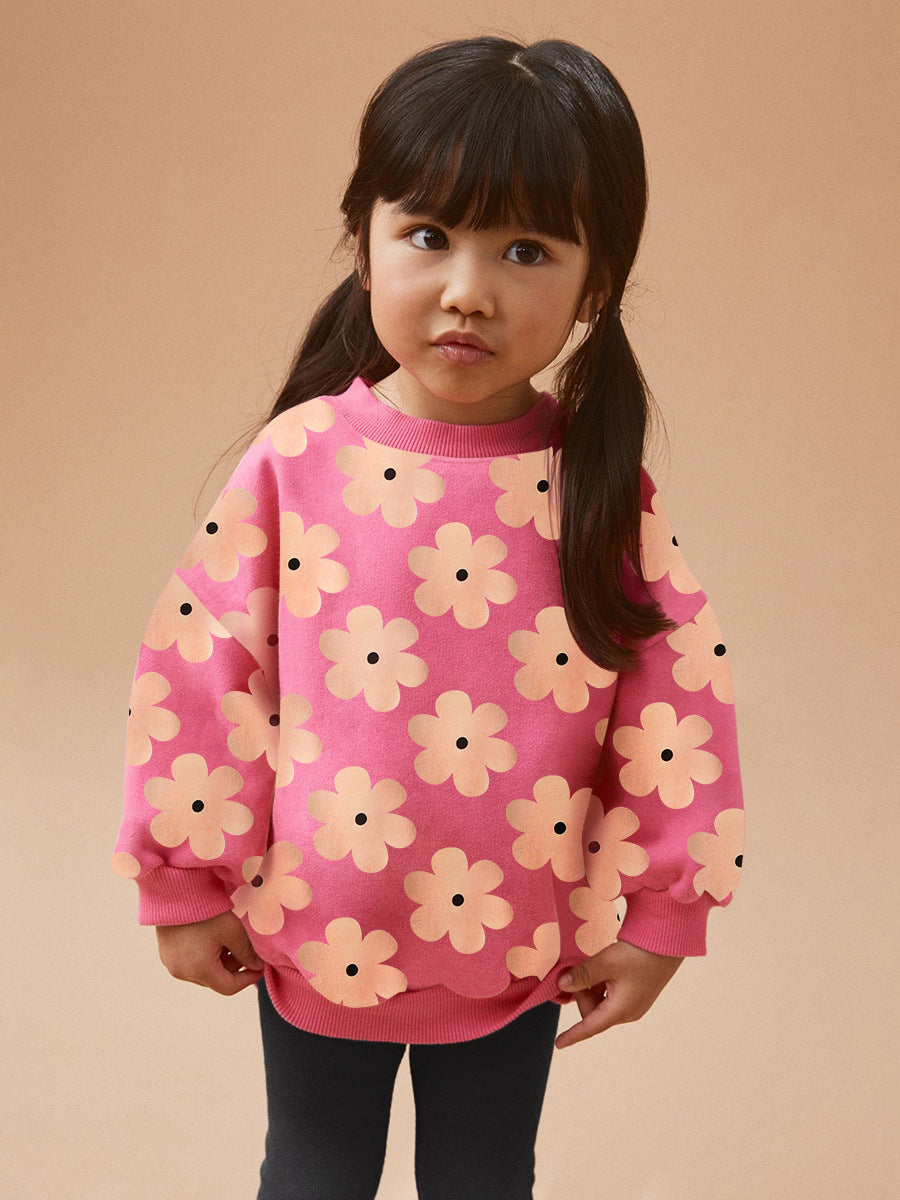 Arrival Spring And Autumn Girls Pretty Flowers Pattern Long Sleeves Top Pullover And Pants Clothing Set-3