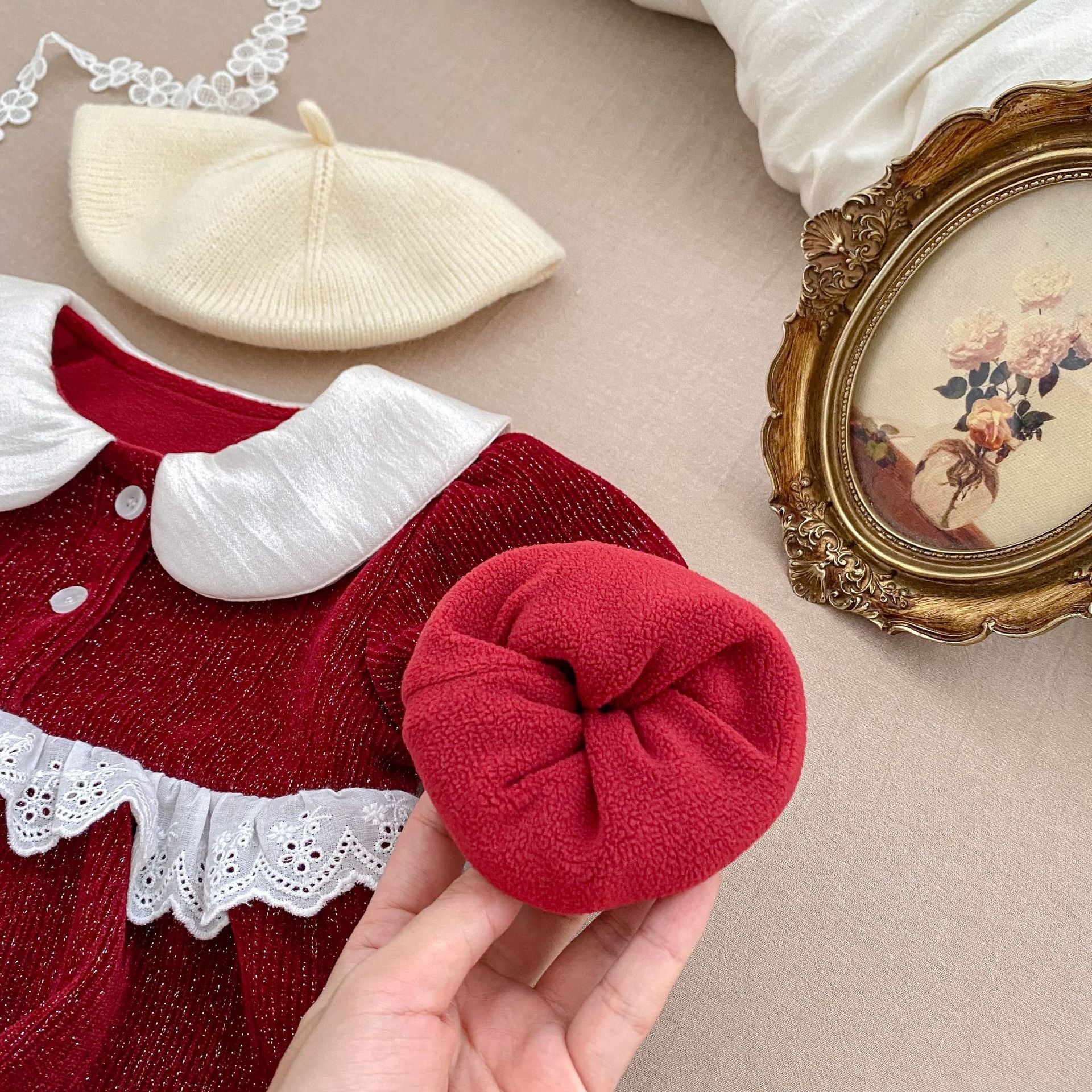 Autumn and Winter Arrival Baby Girls Long Sleeves Peter Pan Collar Christmas Onesies-2