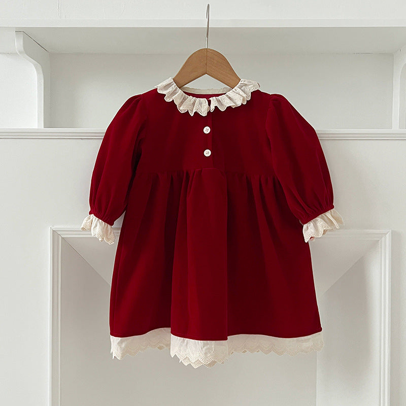 Arrival Autumn Baby Kids Girls Patchwork Lace Trim Long Sleeves Onesies and Dress with Cute Collar – Princess Sister Matching Set-3