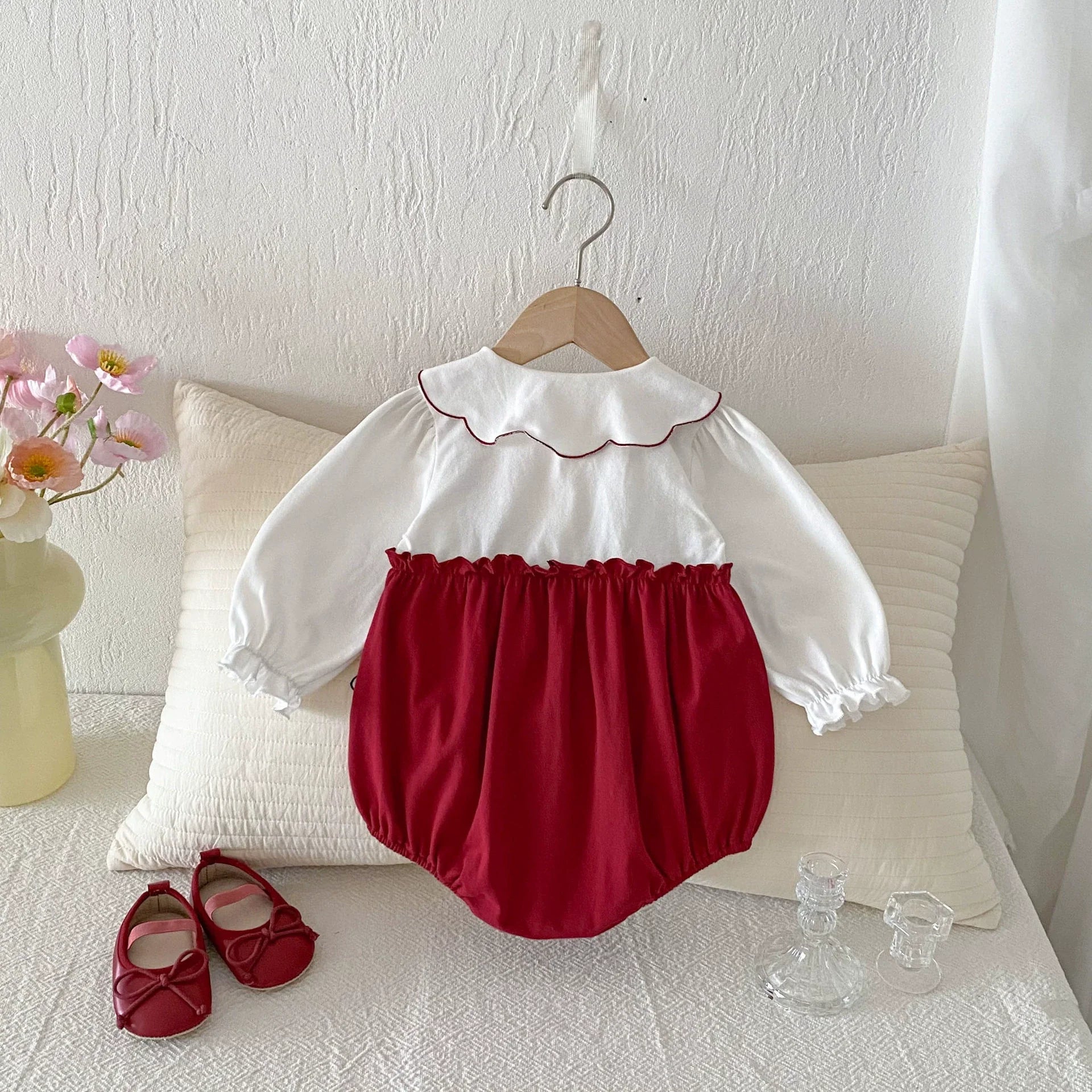 Autumn Arrival Baby Girls Long Sleeves Strawberry and Rabbit Pattern Color Patchwork Onesies-2