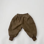 Baby Solid Color Thickened Lambswool Drawstring Casual Trousers-2