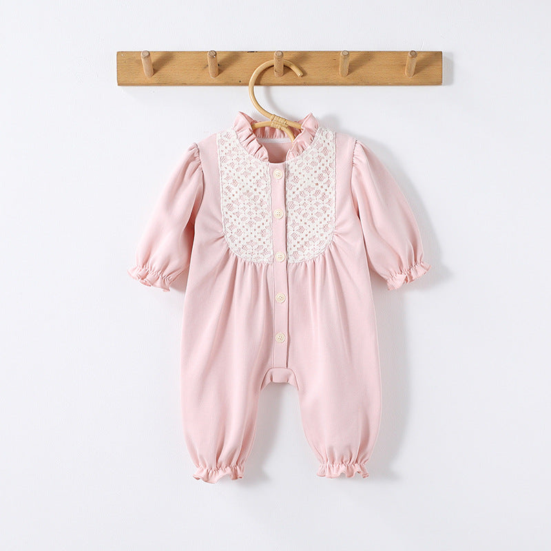 Autumn and Spring Arrival Baby Simple Embroidery Pattern Long Sleeves Rompers-2