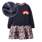 Arrival Autumn Girls Rainbow Embroidery Sweatshirt Patchwork Vivid Floral Dress-3