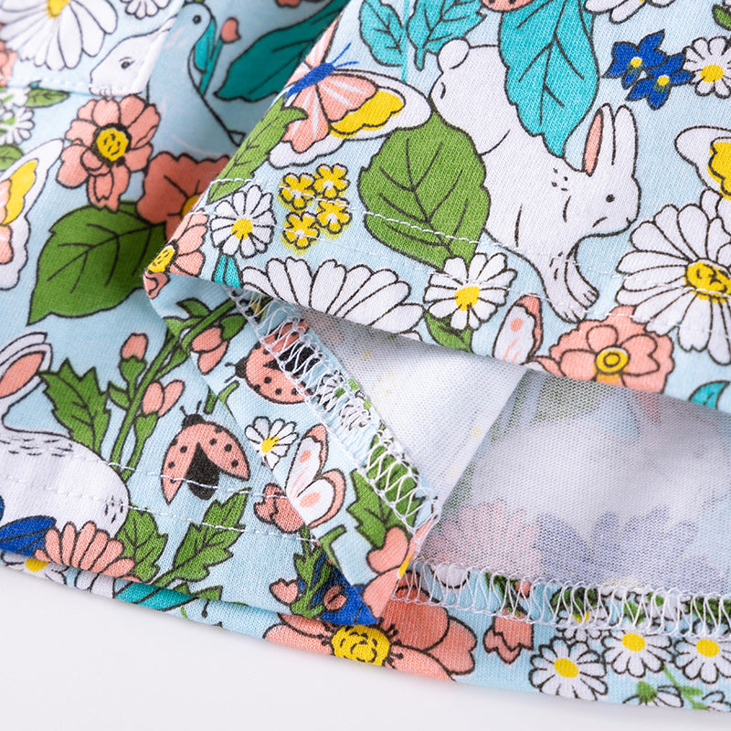 Autumn and Spring Arrival Colorful Flowers Cartoon Pattern Long Sleeves Dress for Stylish Girls-3