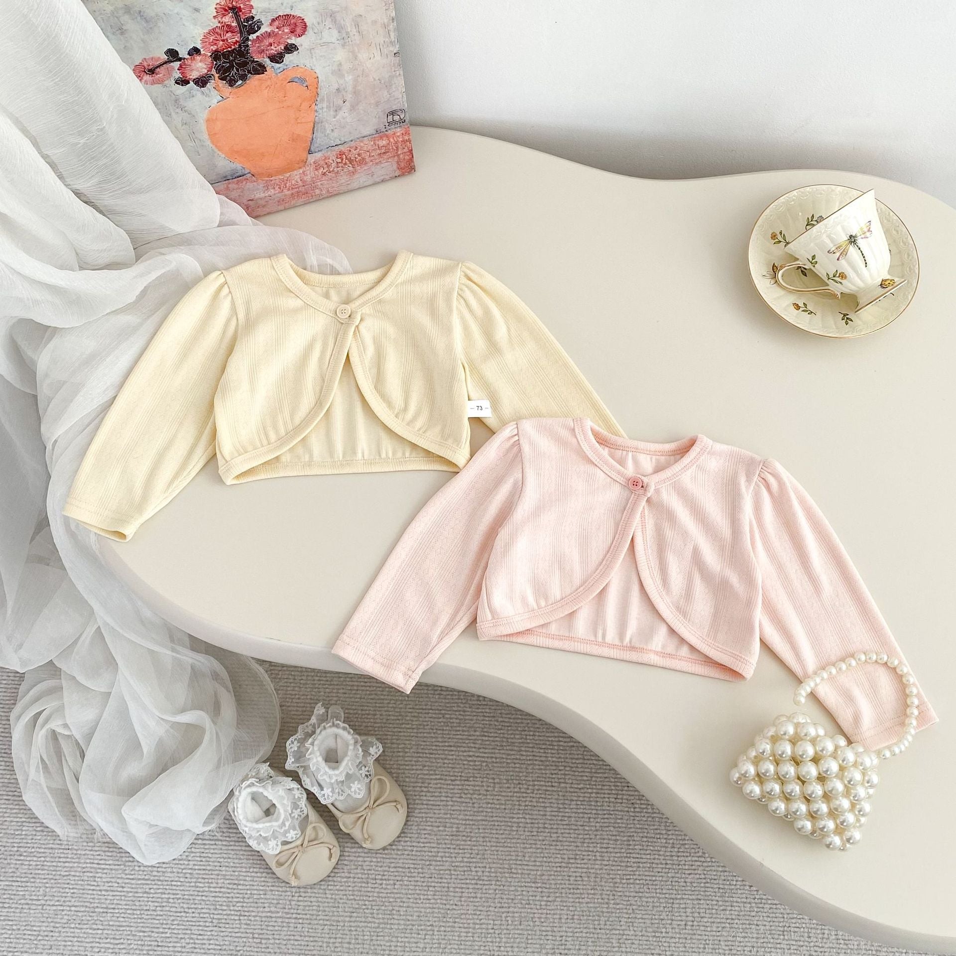 Arrival Summer Girls Short Sleeves Solid Color Top Little Coat and Embroidered Tulle Sleeveless Onesies Dress Set Clothing Set-3