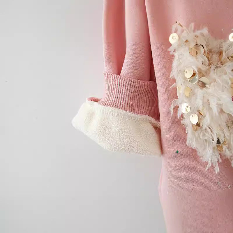 Autumn and Winter Arrival Girls Fleece Comfortable Long Sleeves Sequin Wing Decorated Top Cute Sweater-3