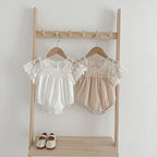 Arrival Summer Baby Kids Girls Embroidery Tulle Patchwork Short Sleeves Onesies-3