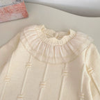 Autumn Arrival Baby Girls Knitted Long Sleeves Striped Jacquard Pattern Onesies-3