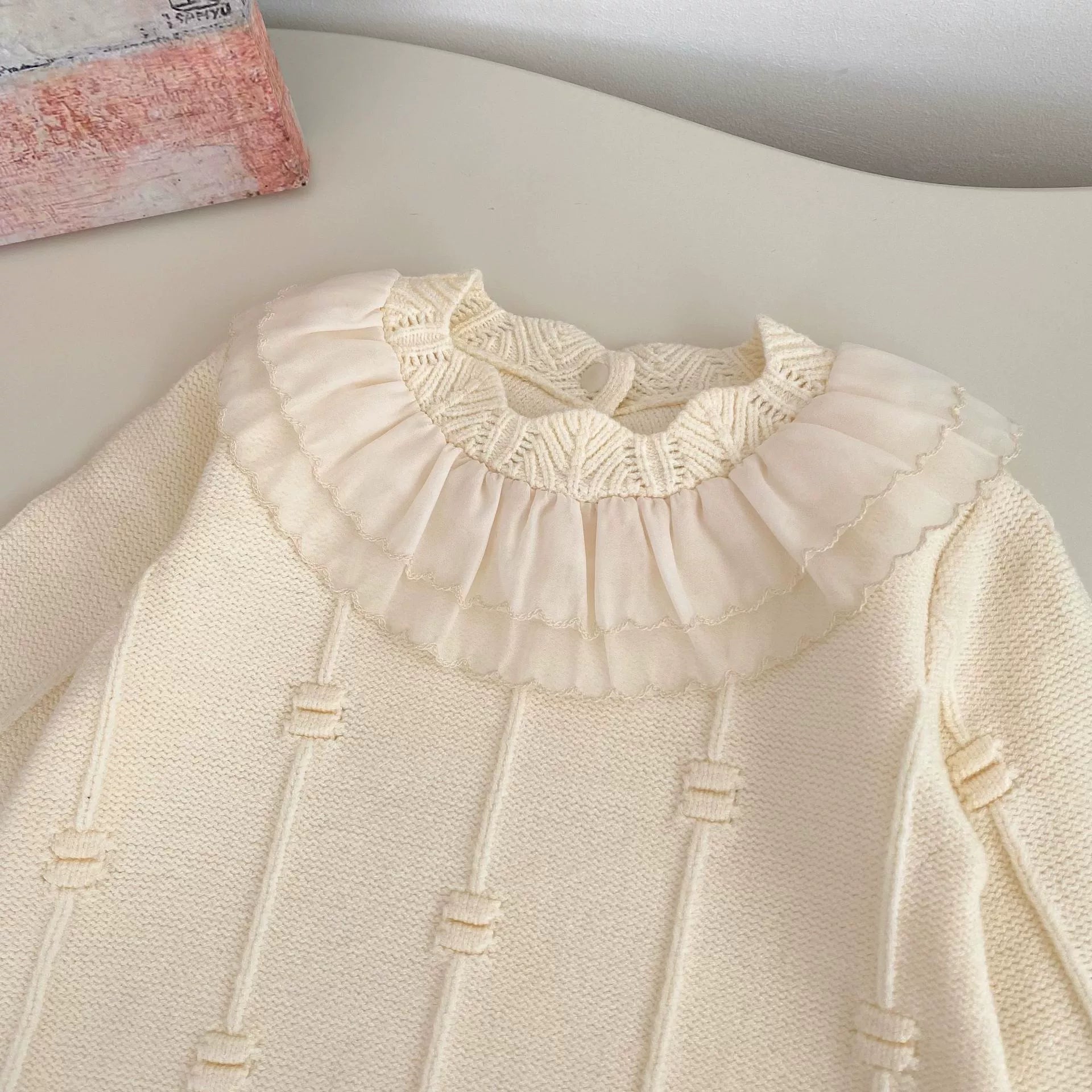 Autumn Arrival Baby Girls Knitted Long Sleeves Striped Jacquard Pattern Onesies-3