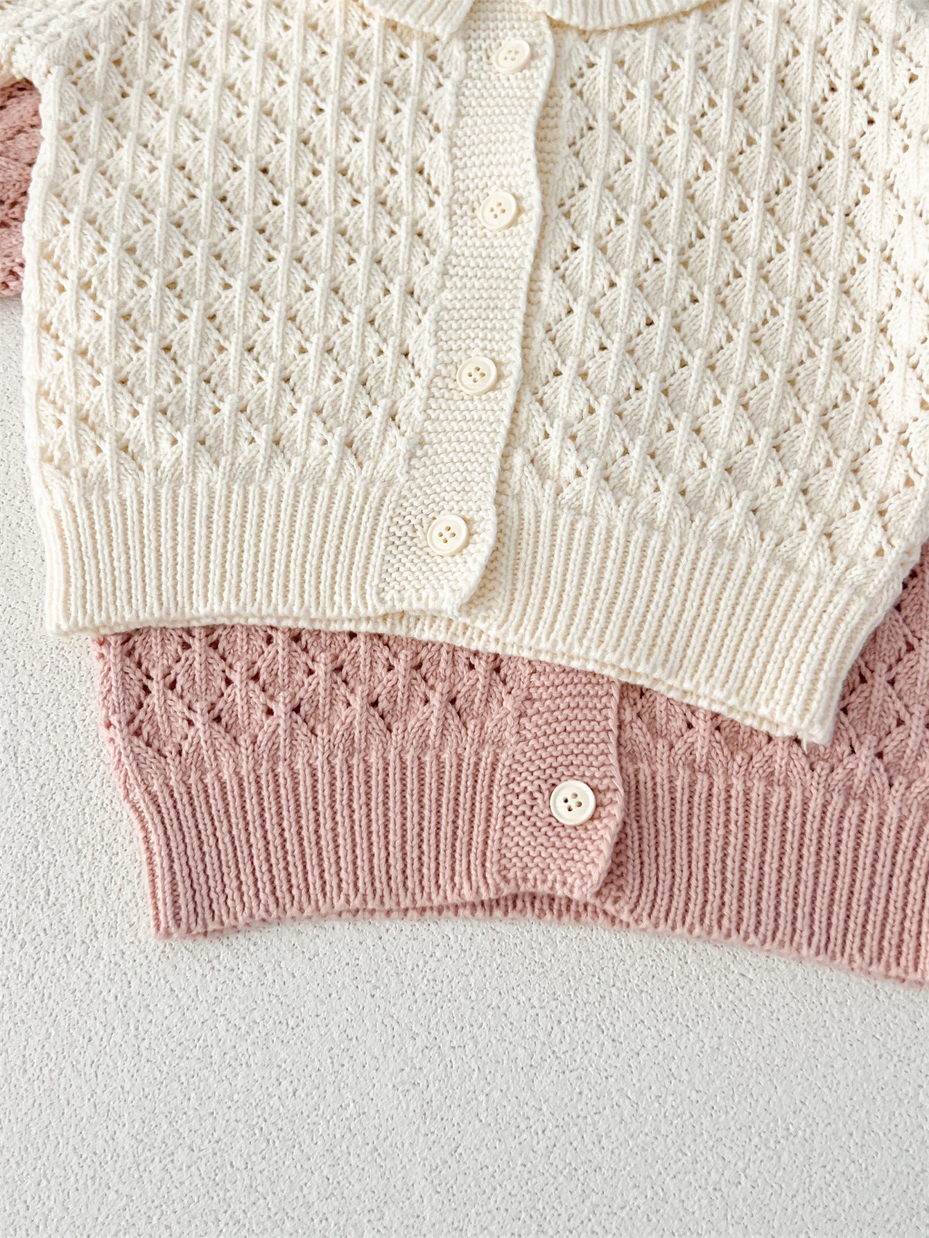 Autumn Arrival Baby Kids Girls Comfortable Hollow-out Geometric Argyle Pattern Knitted Long Sleeves Cardigan-4