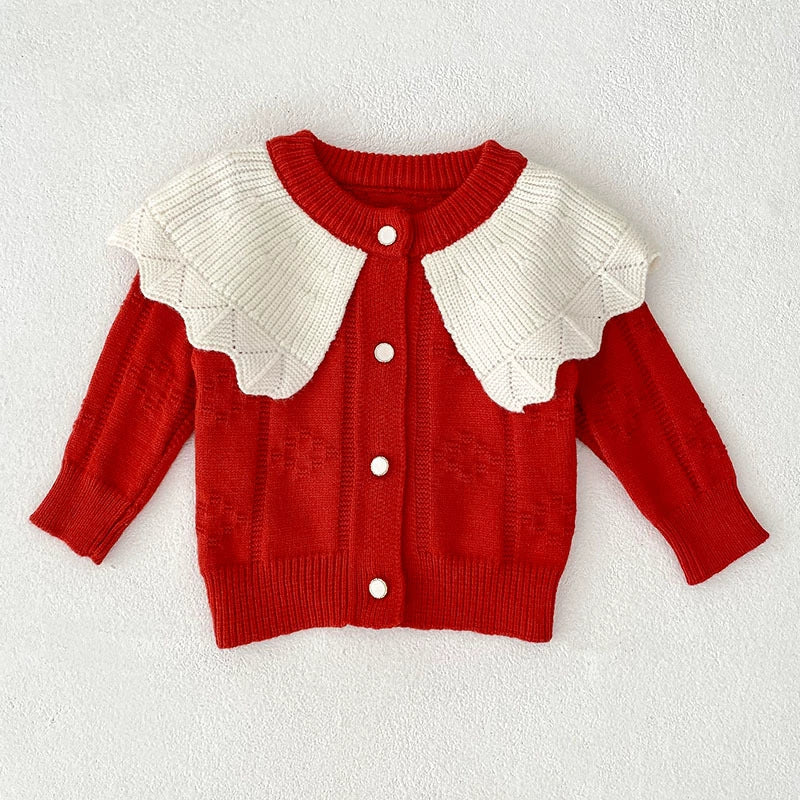 Autumn Arrival Baby Girls Comfortable Color Patchwork Knitted Long Sleeves Cardigan-2