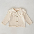 Autumn Arrival Baby Girls Comfortable Solid Color Knitted Long Sleeves Cardigan with Hollow-out Collar-1