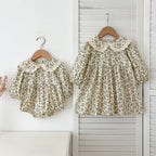 Arrival Spring Baby Kids Girls Long Sleeves Floral Print Onesies and Dress – Princess Sister Matching Set-3