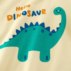 Autumn Baby Kids Unisex Letters and Dinosaur Print Color Patchwork Long Sleeves Crew Neck Base Top Shirt-4