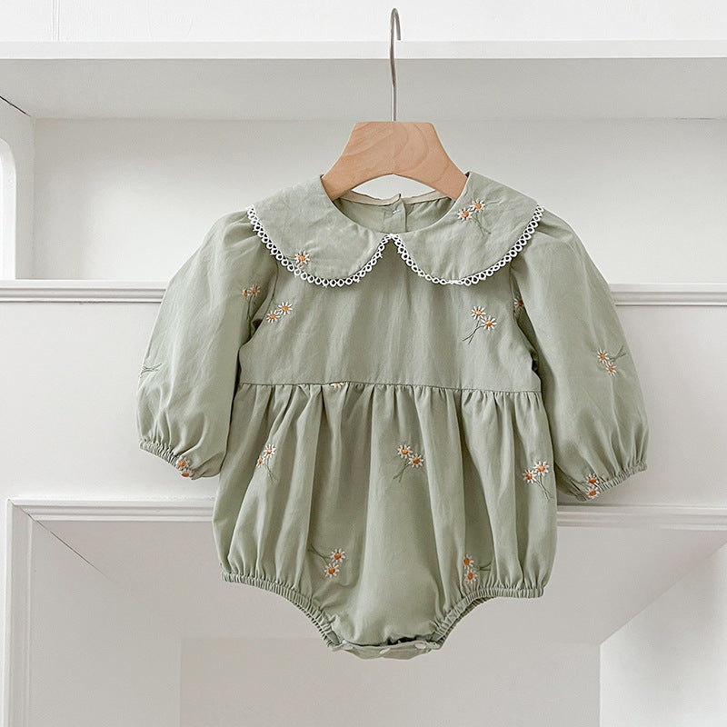 Arrival Autumn Baby Kids Girls Long Sleeves Daisy Floral Embroidery Pattern French Collar Onesies and Dress – Princess Sister Matching Set-3