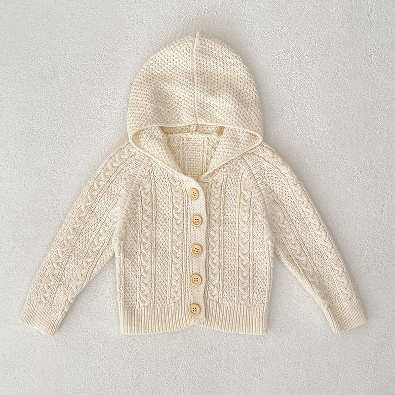 Autumn Arrival Baby Girls Comfortable Solid Color Knitted Long Sleeves Cardigan with Hood-1