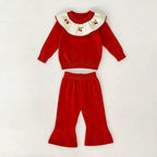 Arrival Autumn Baby Girls Long Sleeves Color Patchwork Cherry Embroidered Pattern Knitted Top Sweater and Long Trousers Clothing Set-3