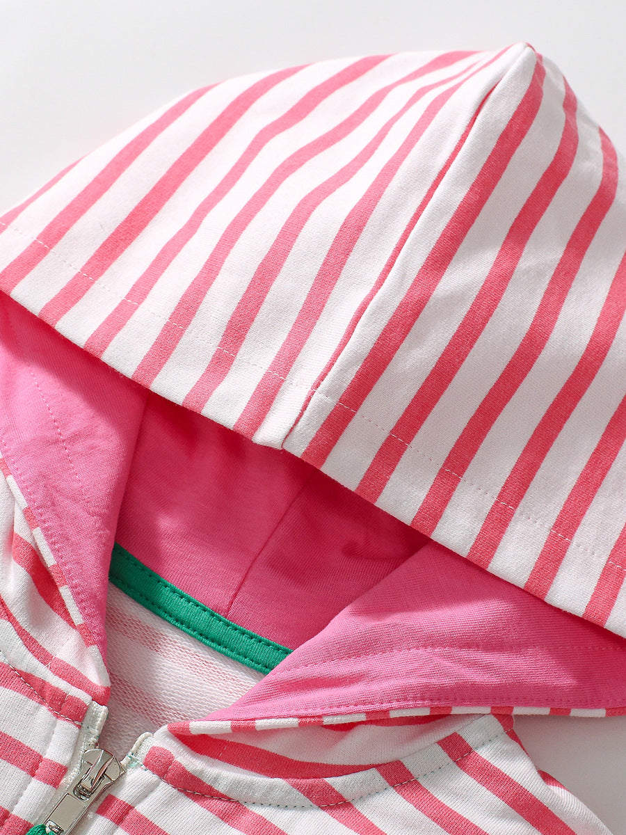 Arrival Baby Kids Girls Strawberry Cartoon And Striped Pattern Zipper Hoodie-4