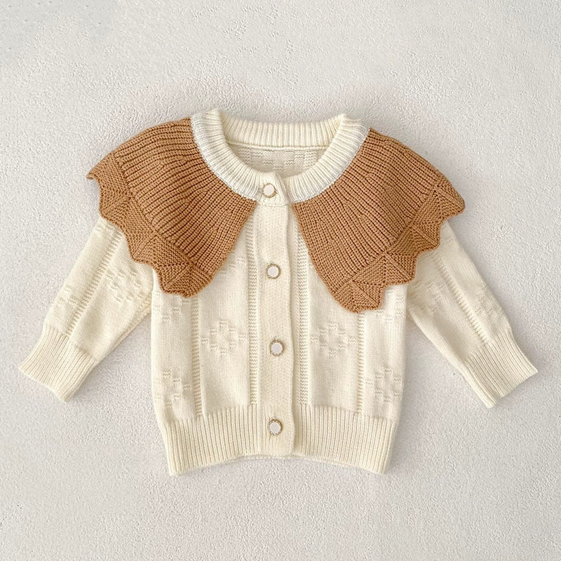 Autumn Arrival Baby Girls Comfortable Color Patchwork Knitted Long Sleeves Cardigan-1
