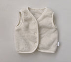 Baby Solid Color Plush Single Breasted Sleeveless Coat In Winter-4