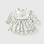 Arrival Autumn Baby Girls Floral Long Sleeves Rabbit Pattern Embroidered Dress-4