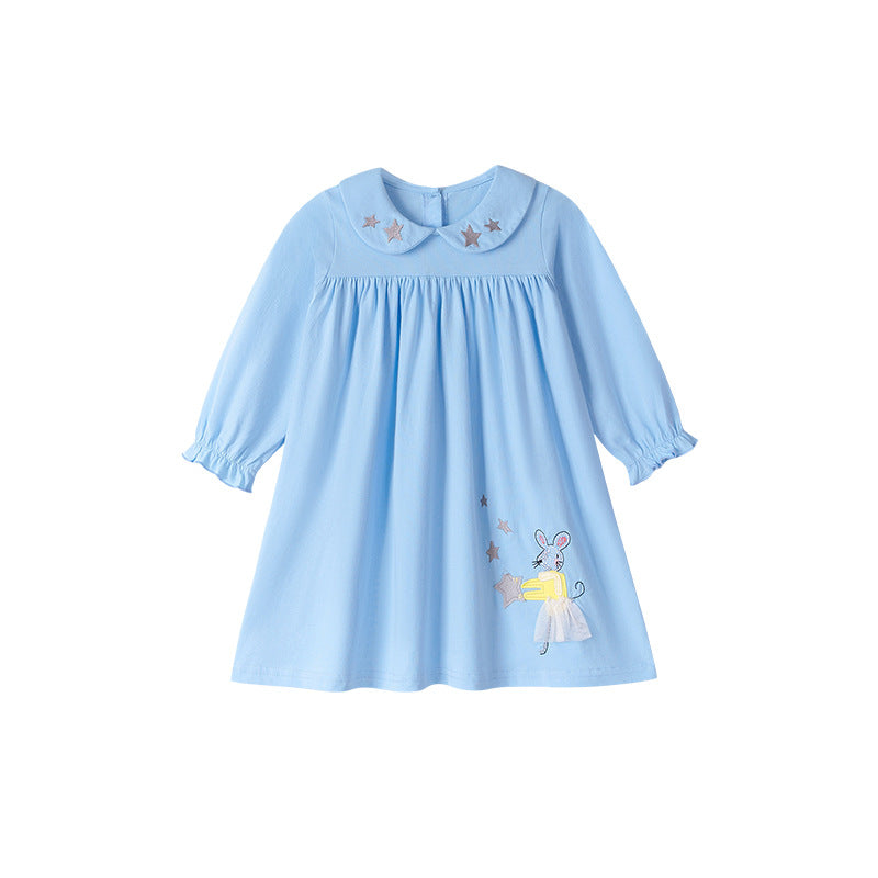 Autumn and Spring Arrival Stars and Animals Cartoon Pattern Long Sleeves Dress for Stylish Girls-4