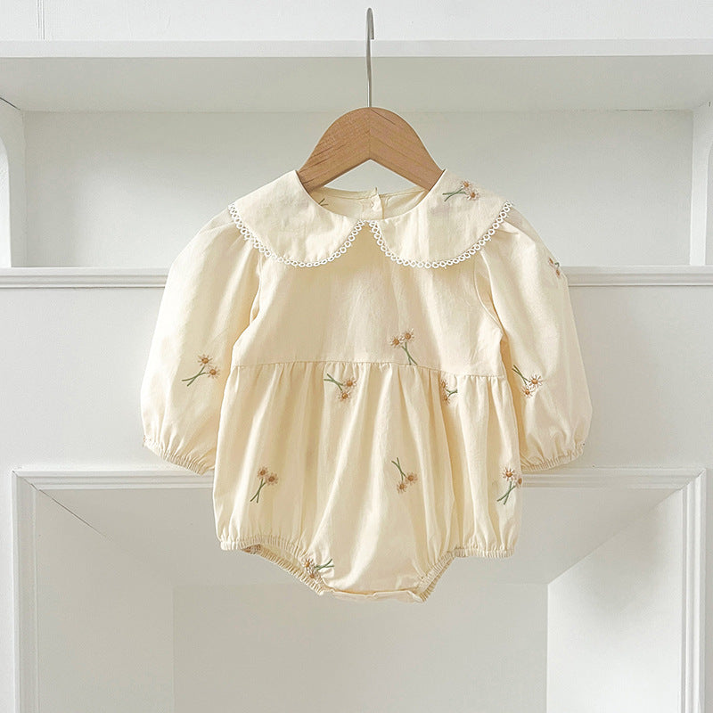 Arrival Autumn Baby Kids Girls Long Sleeves Daisy Floral Embroidery Pattern French Collar Onesies and Dress – Princess Sister Matching Set-3