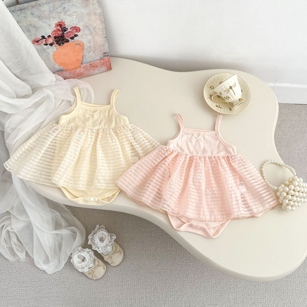 Arrival Summer Girls Short Sleeves Solid Color Top Little Coat and Embroidered Tulle Sleeveless Onesies Dress Set Clothing Set-4