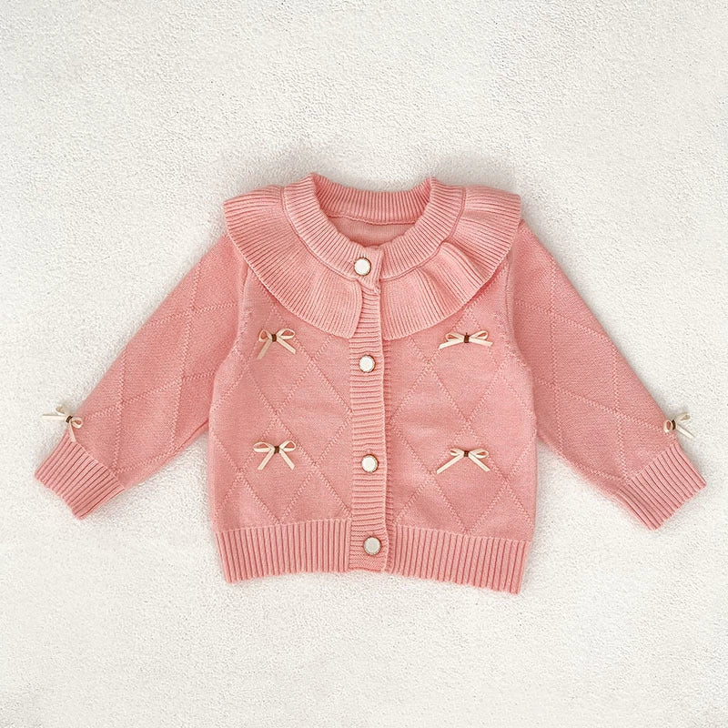 Autumn Arrival Baby Girls Comfortable Butterfly-bows Pattern Knitted Long Sleeves Cardigan-2