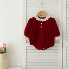 Arrival Autumn Baby Kids Girls Patchwork Lace Trim Long Sleeves Onesies and Dress with Cute Collar – Princess Sister Matching Set-1