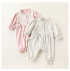 Autumn and Spring Arrival Baby Simple Embroidery Pattern Long Sleeves Rompers-3