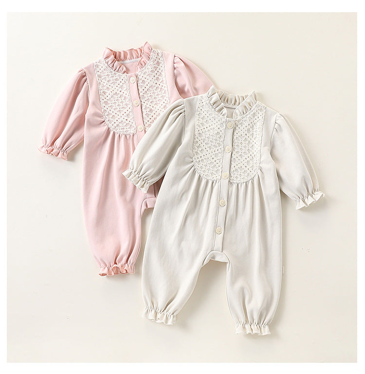 Autumn and Spring Arrival Baby Simple Embroidery Pattern Long Sleeves Rompers-3