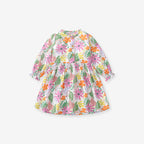 Arrival Autumn Girls Long Sleeves Colorful Flowers Pattern Ruffle Neck Dress-0