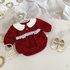 Autumn and Winter Arrival Baby Girls Long Sleeves Peter Pan Collar Christmas Onesies-3