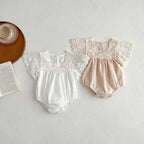 Arrival Summer Baby Kids Girls Embroidery Tulle Patchwork Short Sleeves Onesies-4