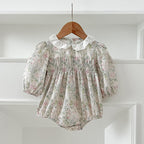 Arrival Autumn Baby Kids Girls Long Sleeves Light Green Floral French Collar Onesies and Dress – Princess Sister Matching Set-3