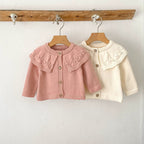 Autumn Arrival Baby Girls Comfortable Solid Color Knitted Long Sleeves Cardigan with Hollow-out Collar-3